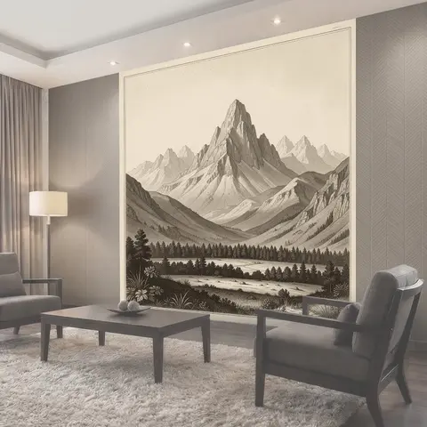 Фотообои Альпийские горы и лесная долина