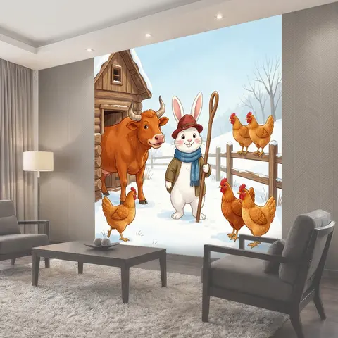 Фотообои Кролик на зимней ферме