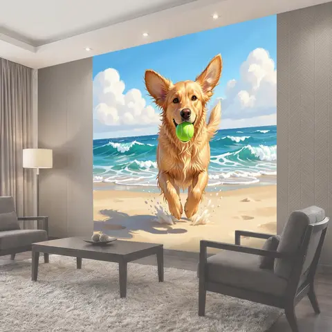 Фотообои Пушистый любимец на морском берегу