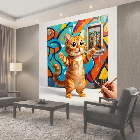 Фотообои Оранжевый кот на ярком фоне