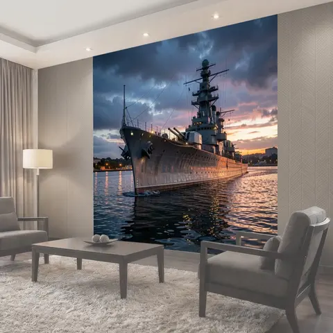 Фотообои Морской линкор на закате