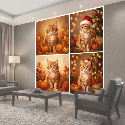 Фотообои Рыжий кот с осенним декором