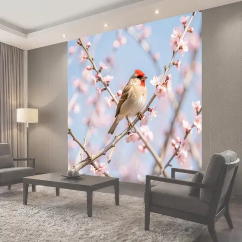 Фотообои Птица на цветущей ветке