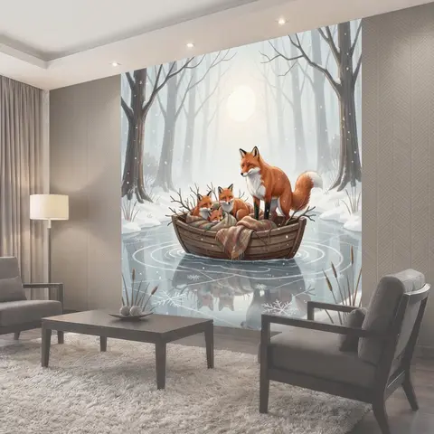 Фотообои Лисы в зимнем лесу