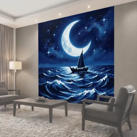 Фотообои Лунная ночь и парусник в море