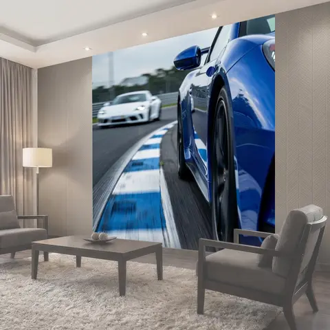 Фотообои Синие и белые гоночные автомобили