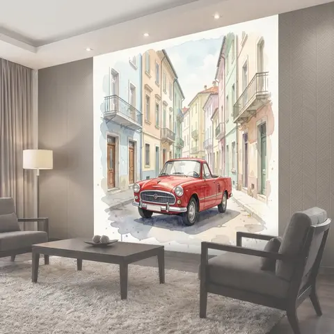 Фотообои Красный ретро автомобиль на улице