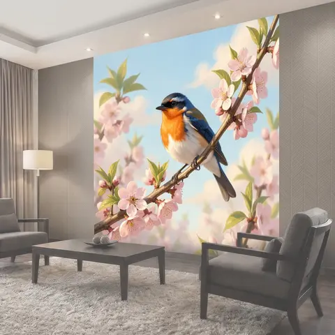Фотообои Птица на ветке сакуры