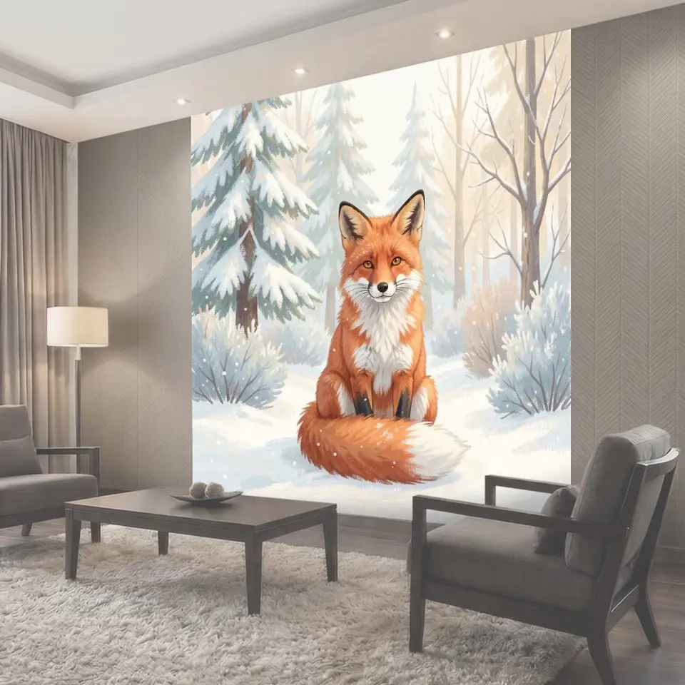 Фотообои Лиса в зимнем лесу