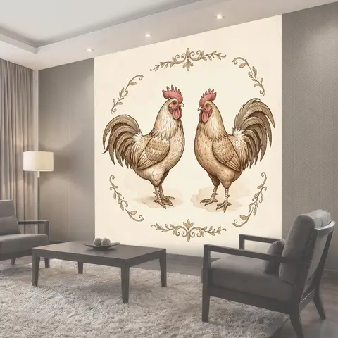 Фотообои Петухи в винтажном венке