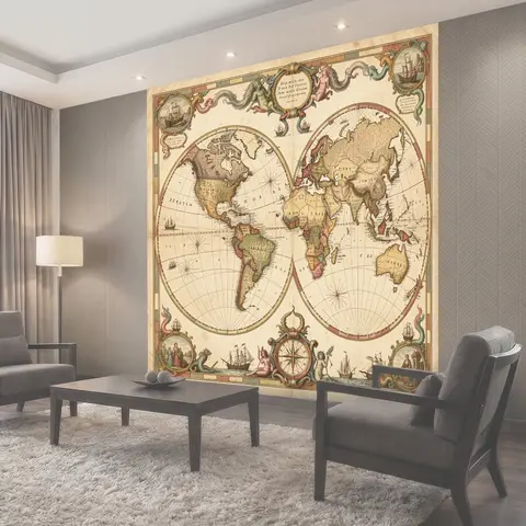 Фотообои Старинная карта мира с морскими мотивами