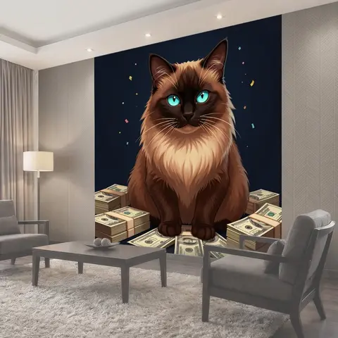 Фотообои Пушистый кот с долларами
