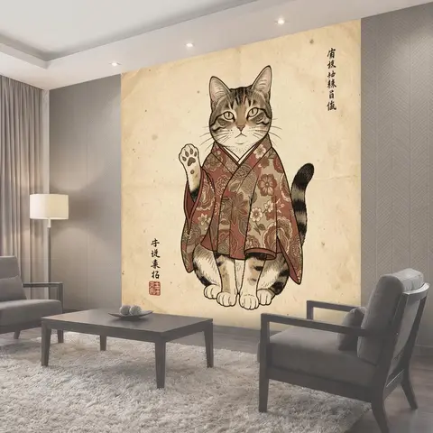 Фотообои Кот в японском кимоно