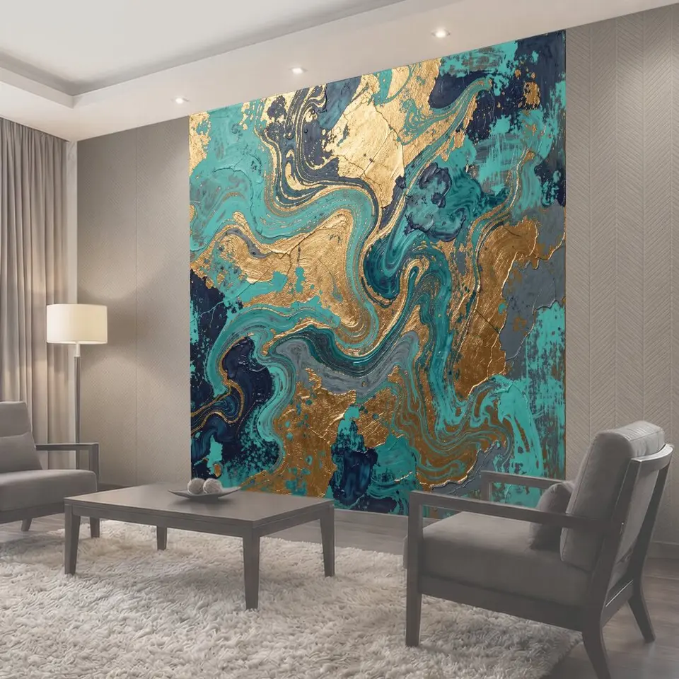 Фотообои Абстрактные мраморные волны с золотом