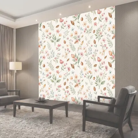 Фотообои Нежные полевые цветы и бабочки