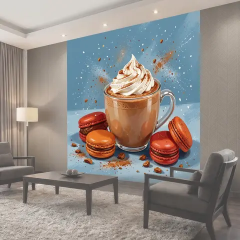 Фотообои Какао-кофе с кремом и макаронами