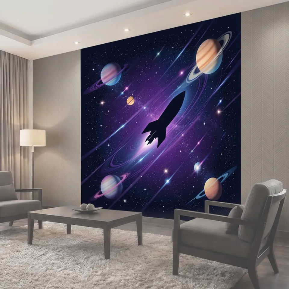 Фотообои Космический истребитель в туманности
