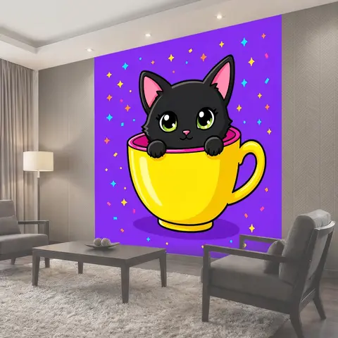 Фотообои Черный котенок в чашке
