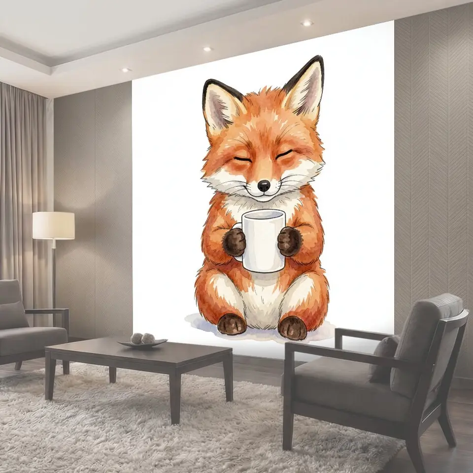 Фотообои Лисёнок с чашкой в лапках
