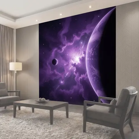 Фотообои Фиолетовый космос с планетами