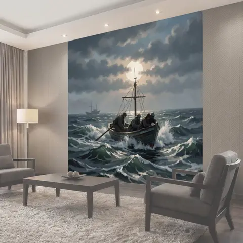 Фотообои Рыбаки в лодке на море