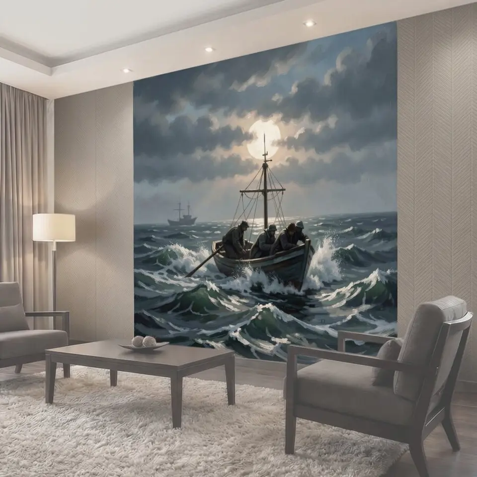 Фотообои Рыбаки в лодке на море