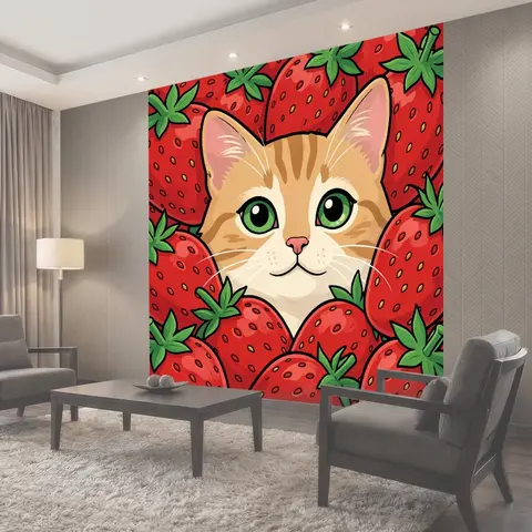 Фотообои Котенок среди клубники
