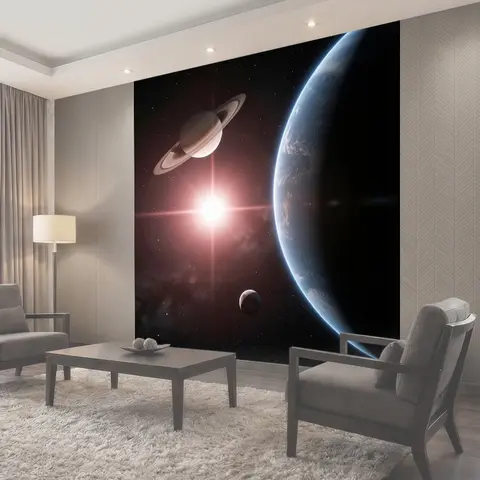 Фотообои Космос с планетами и звездой