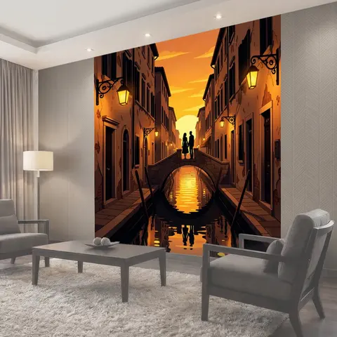 Фотообои Пара на мосту у канала