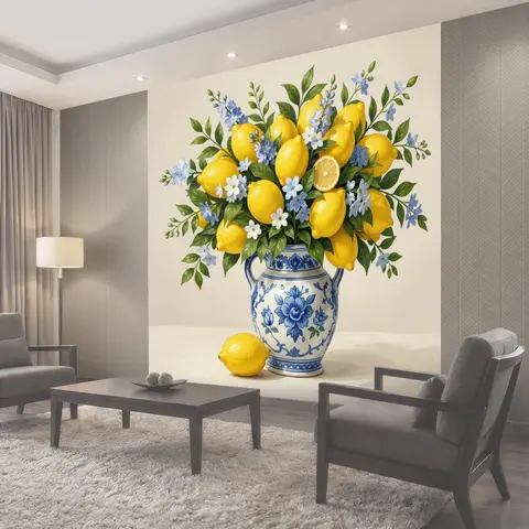 Фотообои Лимоны и цветы в вазе