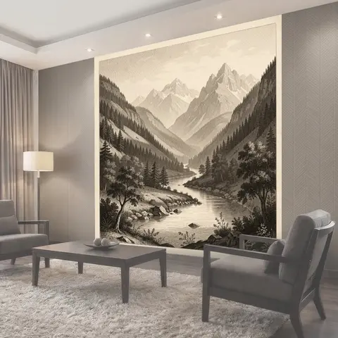 Фотообои Горная долина с рекой
