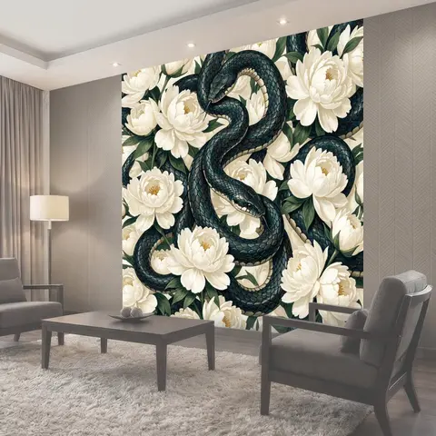 Фотообои Змеи среди белых пионов