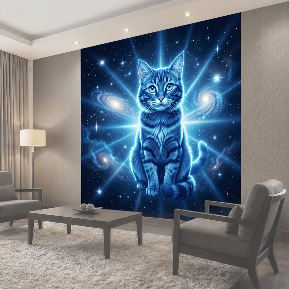 Фотообои Синий космический кот-страж