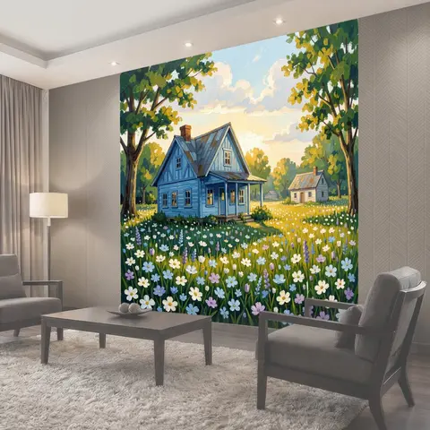 Фотообои Сельский дом среди цветов