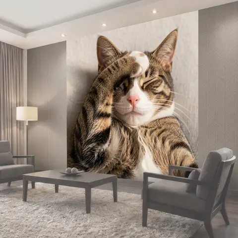 Фотообои Спящий кот с лапой на лице