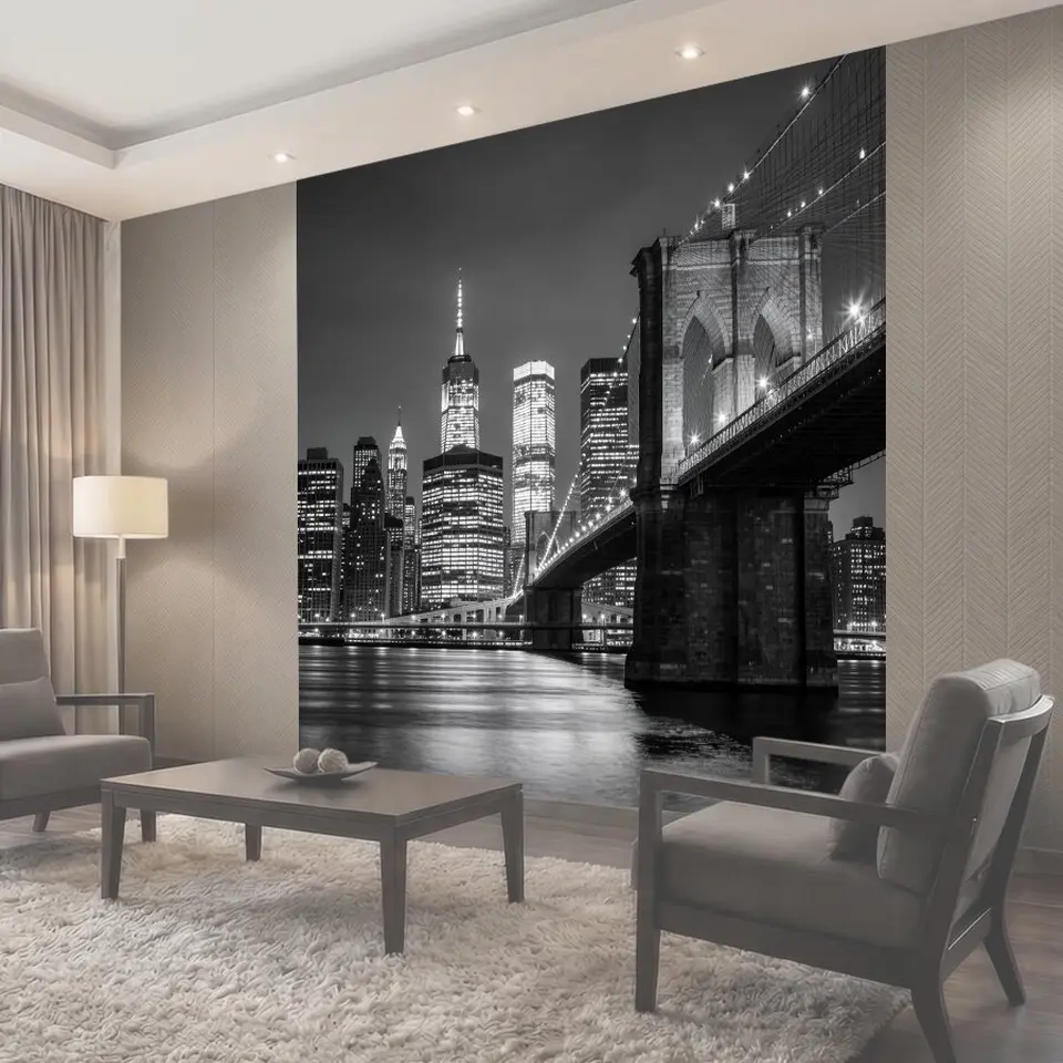 Фотообои Ночной Бруклинский мост и небоскрёбы