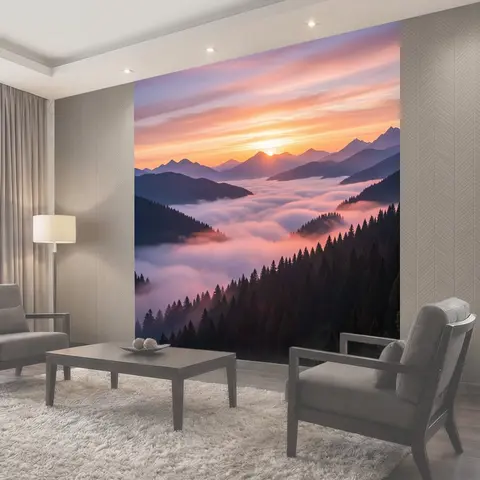 Фотообои Рассвет над туманными горами