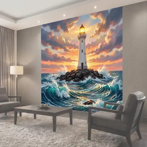Фотообои Маяк на скалах у моря