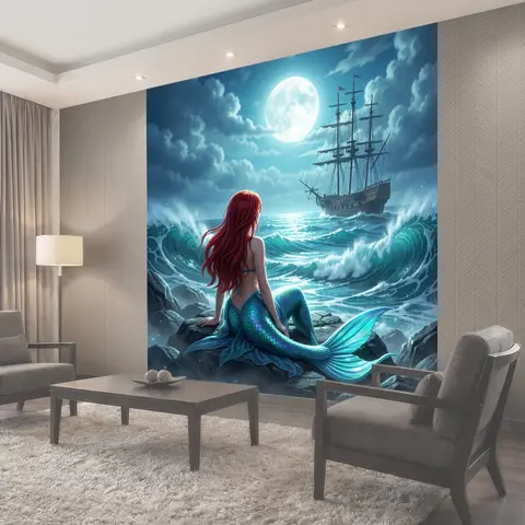 Фотообои Русалка у моря и парусник