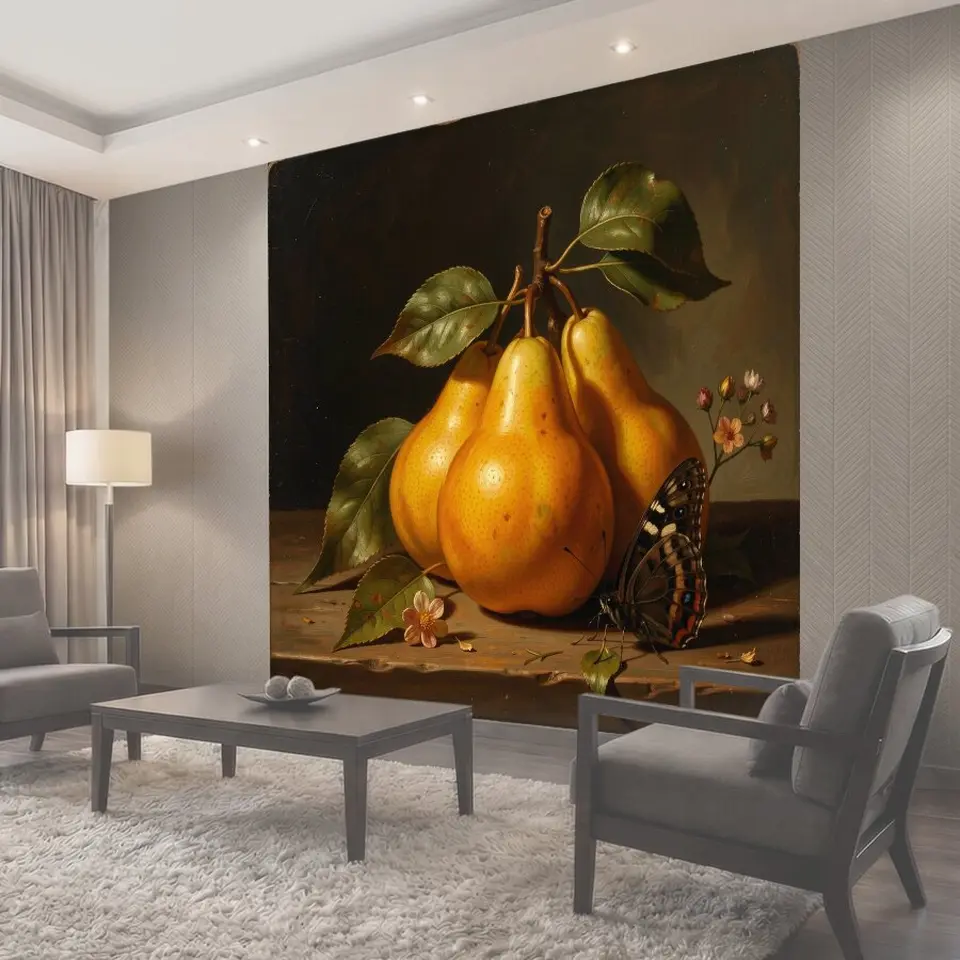 Фотообои Груши с бабочкой и цветами