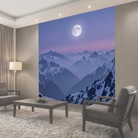 Фотообои Луна над заснеженными горами