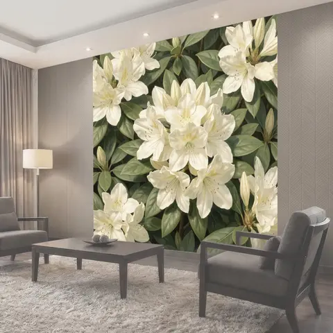 Фотообои Белые цветы и зелёная листва