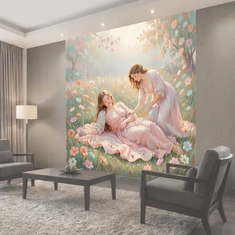 Фотообои Две девушки в цветущем саду
