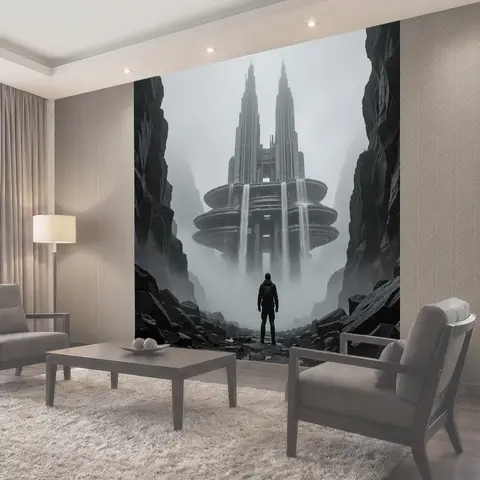 Фотообои Футуристическая цитадель в тумане