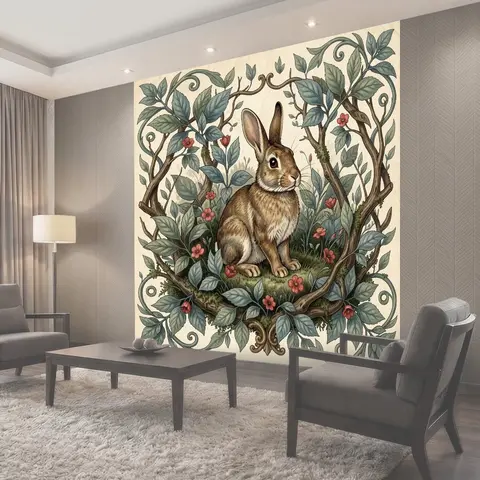 Фотообои Заяц среди цветущих ветвей