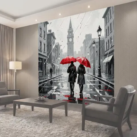 Фотообои Прогулка под красными зонтами
