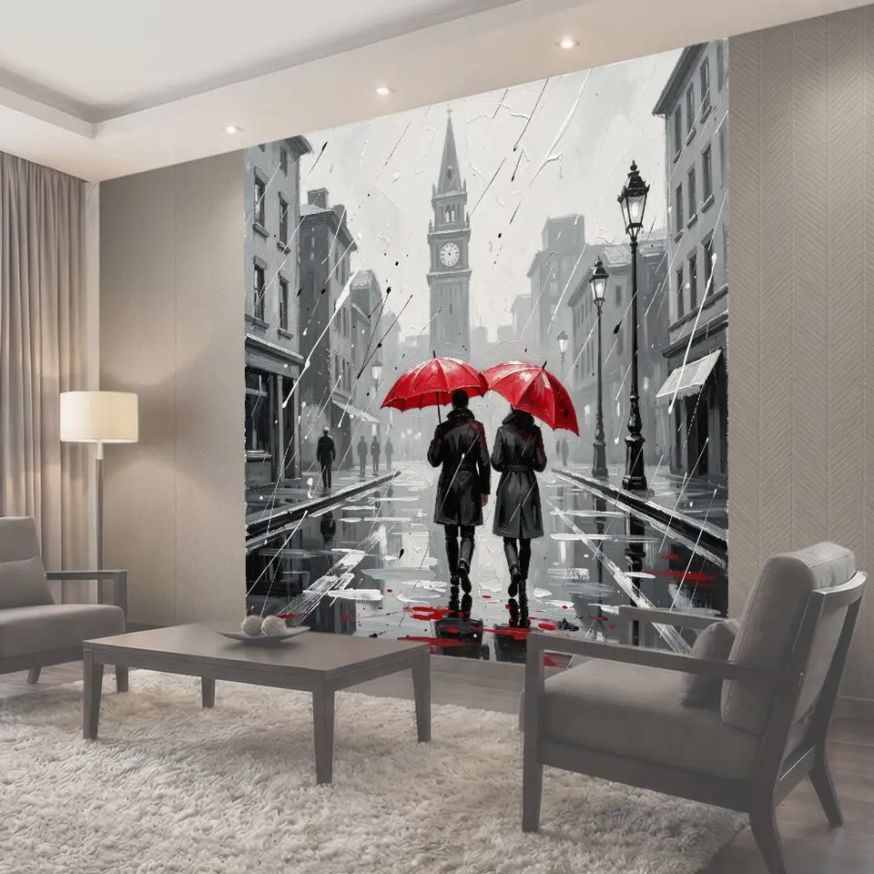 Фотообои Прогулка под красными зонтами