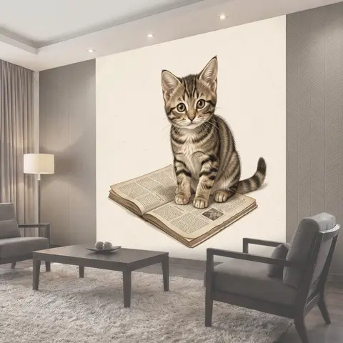 Фотообои Полосатый котёнок на раскрытой книге