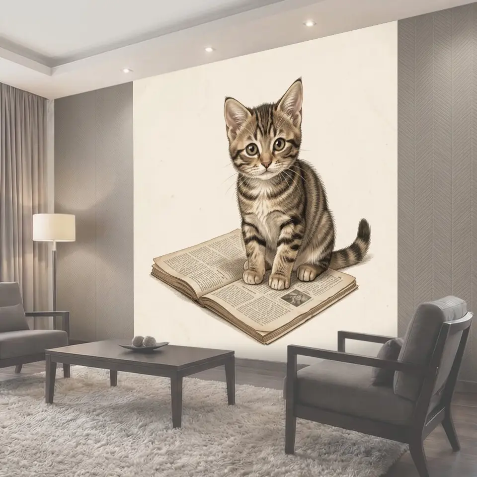 Фотообои Полосатый котёнок на раскрытой книге