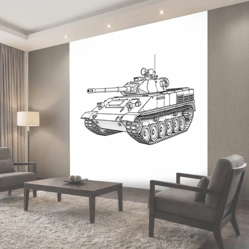 Фотообои Военный танк в линейной графике